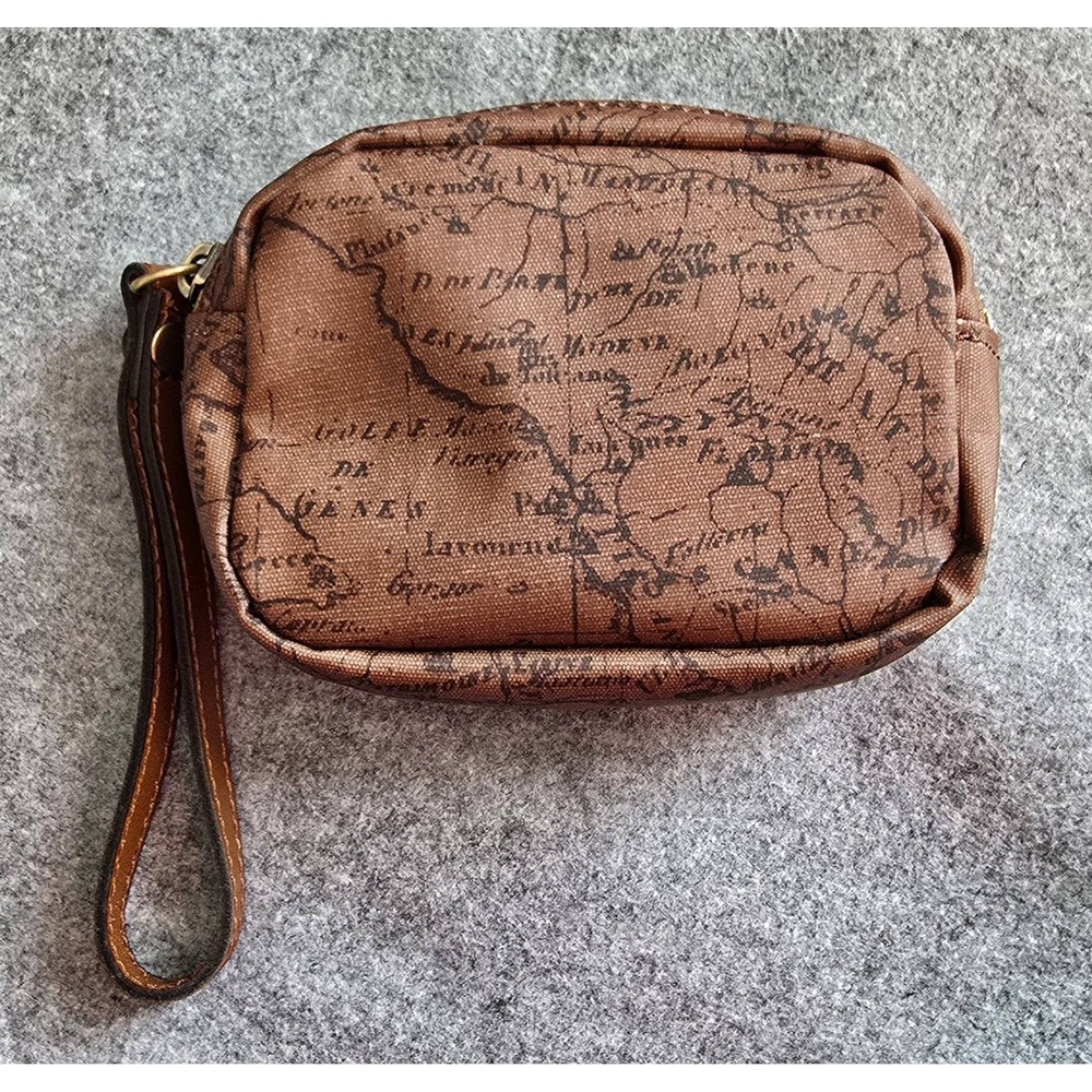 Patricia Nash Old-World Map Print Canvas Wristlet Clutch NWOT